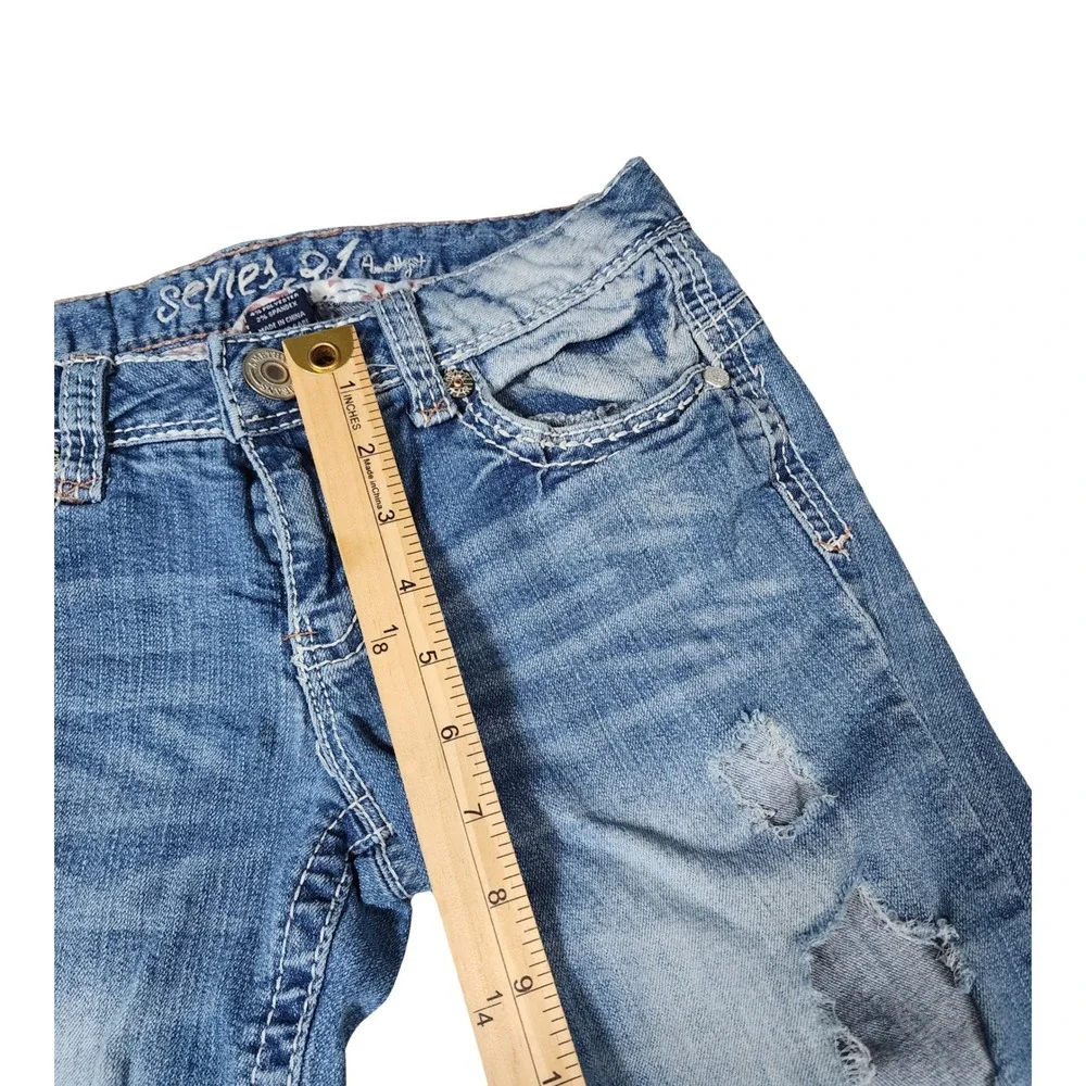 Series 31 Amethyst Distressed Denim Shorts Blue Sequin Flap Pocket Size‎ 3